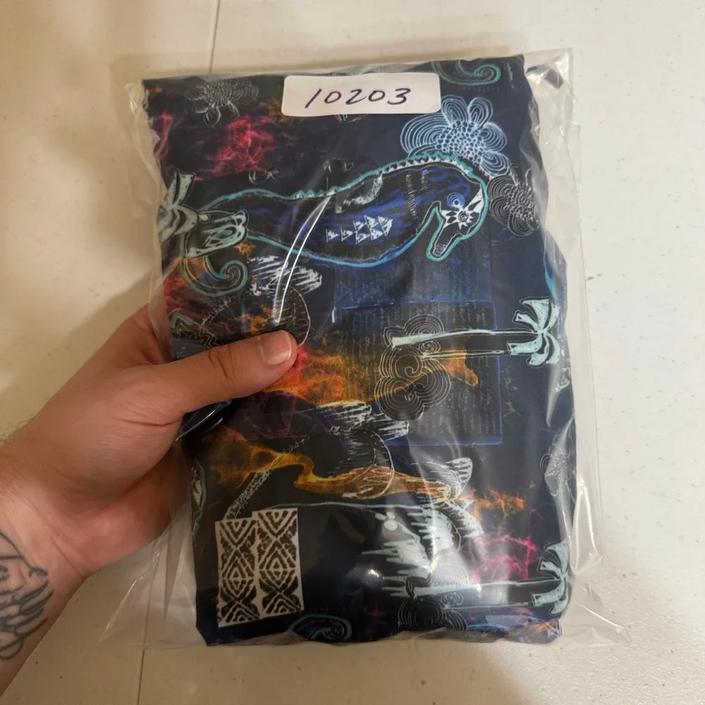 Robert Graham Swim Trunks Mens L Navy Blue Seahorse Tropical Print Shorts Beach